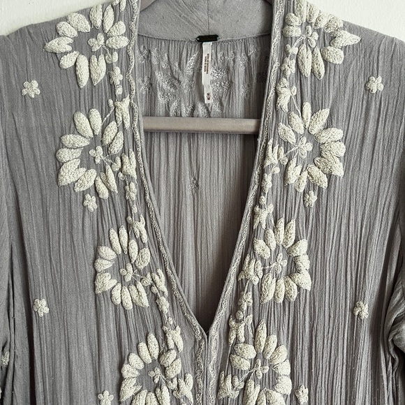 Free People Embroidered Fable Dress in Dove - Picture 5 of 13